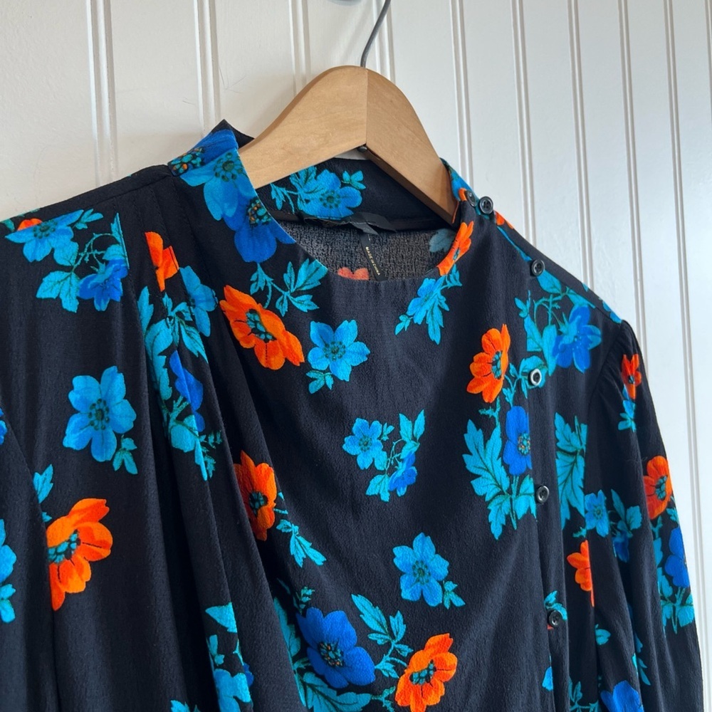 Maje Blue and Orange Floral‎ Long Sleeve Dress size 3 - Picture 5 of 12